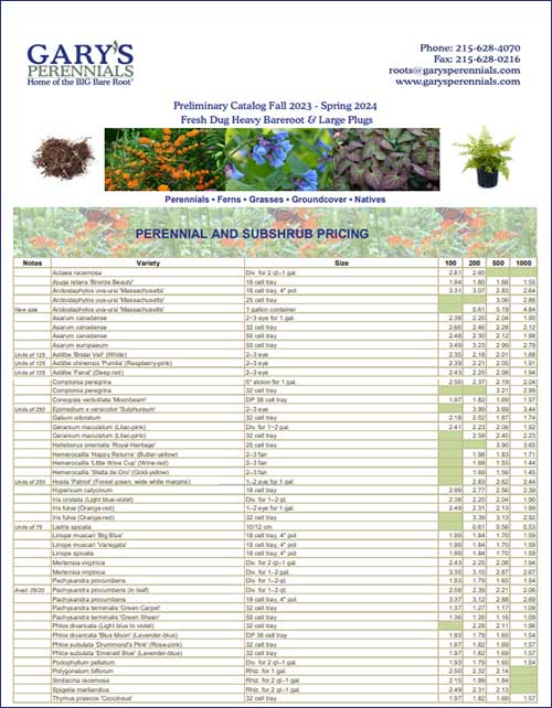 Bareroot Perennials Catalog